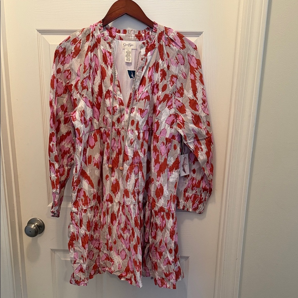 Jessica Simpson Red and Pink Patterned Blouse